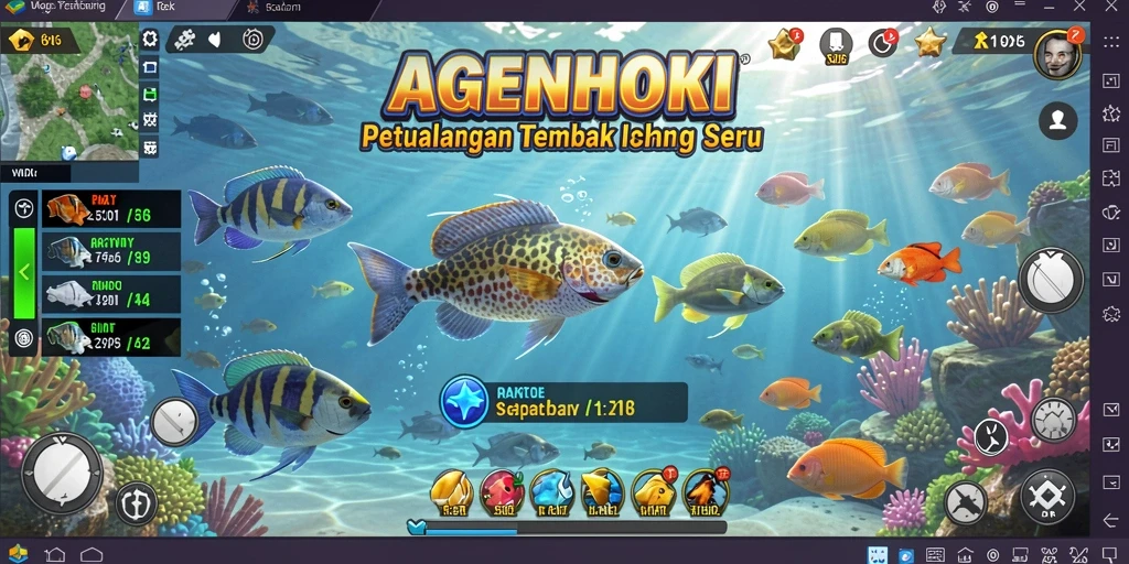 Tampilan gameplay seru AGENHOKI saat menembak ikan.
