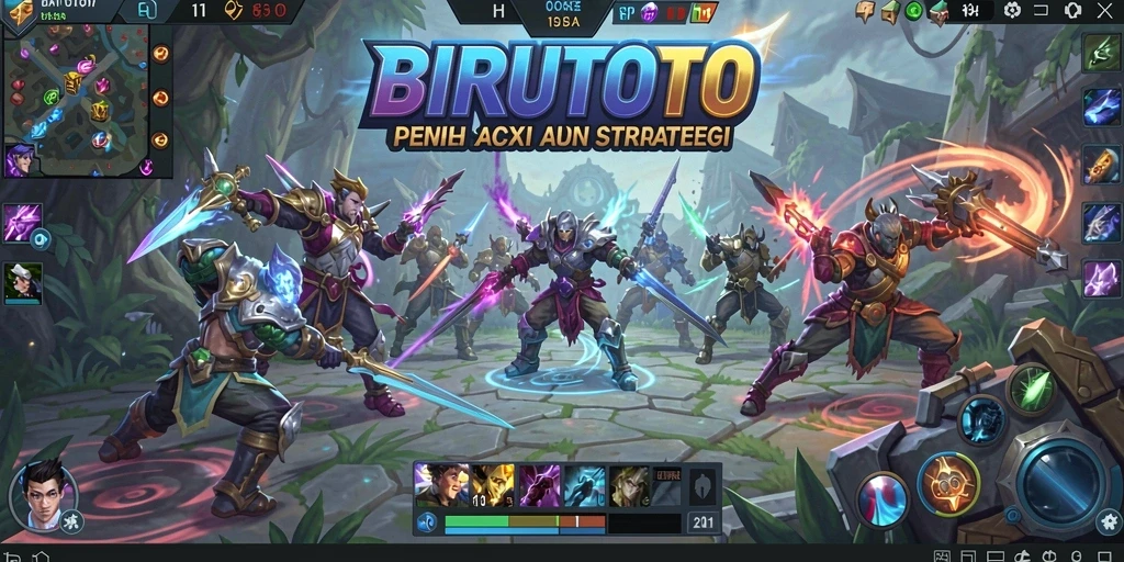 Tampilan menegangkan gameplay BIRUTOTO saat pertempuran.
