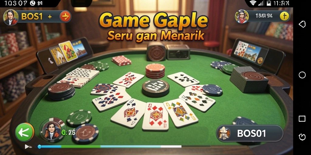 Screenshot gameplay Gaple BOS01 menampilkan suasana permainan yang seru.