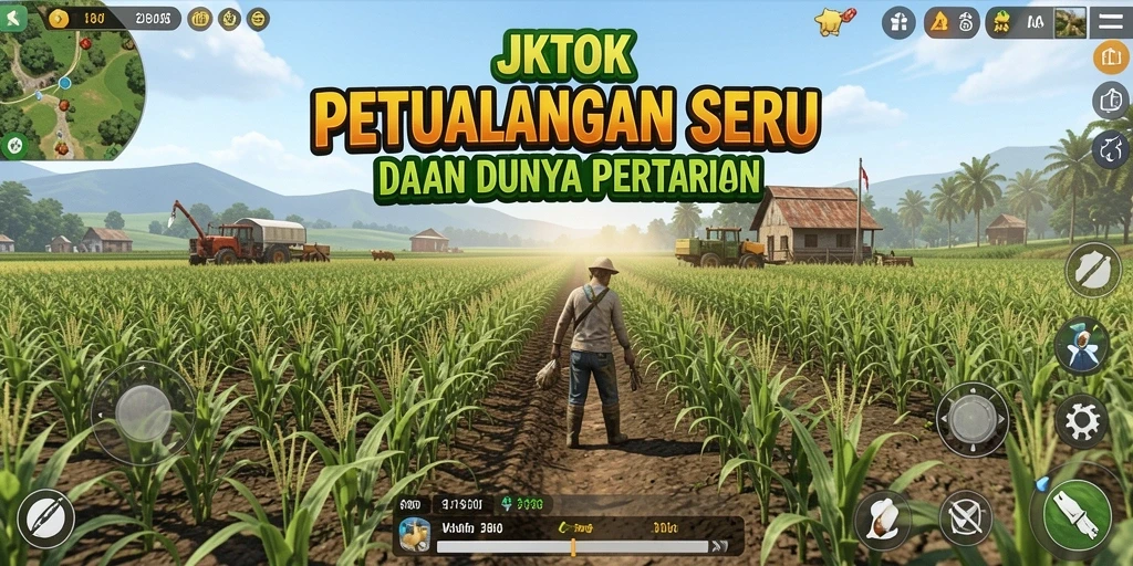 Gameplay JKTOK menampilkan kebun yang subur dan hidup.