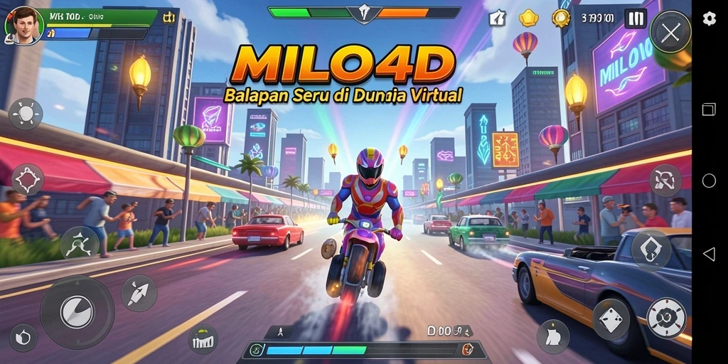 Screenshot gameplay <strong>MILO4D</strong> dengan aksi balapan yang seru.