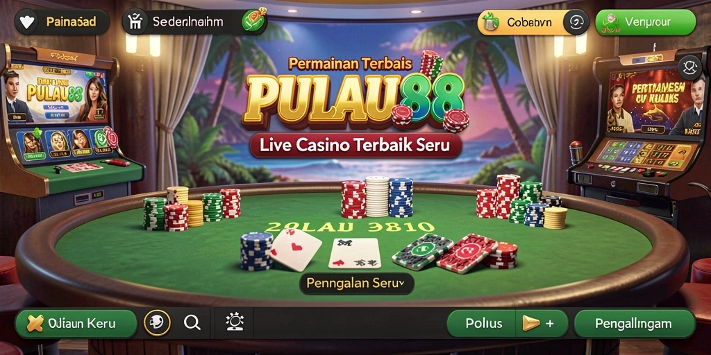 Screenshot utama PULAU88 menampilkan gameplay Live Casino yang seru dan interaktif.