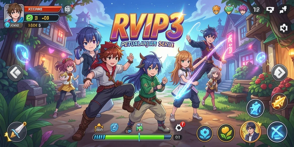 Tampilan gameplay seru dengan karakter anime favorit.